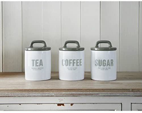 DEENZ Retro Grey - White Colour Tea Coffee Sugar Canister Storage Jar Set 3 Pcs Organizer For Kitchen