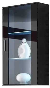 Mirjan24 Hängevitrine Soho S2, Vitrine Glasvitrine, Vitrinenschrank, Stauraumvitrine, Wohnzimmer, Highboard, Schrank (Schwarz/Schwarz Hochglanz, ohne Beleuchtung)