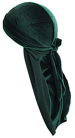P Prettyia Samt Durag Cap Headwraps Lange Kopfbedeckung Chemo Bandana Kopftuch Schlafmütze - Grün