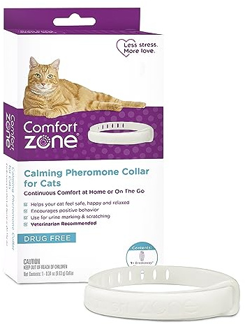 Comfort Zone Cat Calming Collar: 1 30-Day Calming Collar; Cat Pheromones Help Anxiety, Reduce Stress, Urine Marking, Scratching; Indoor or Outdoor Cats; Long-Lasting
