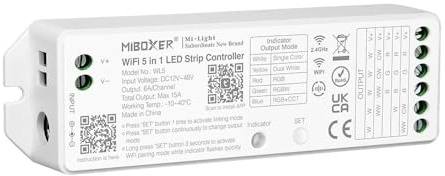MiBoxer Mi-Light WLAN WL5 5in1 LED Steuergerät Controller Einfarbige, CCT, RGB, RGBW, RGBWW, RGB+CCT 12-24V Stripes Amazon Echo Alexa, Google Assistant, Tuya, IFTTT Siri Shortcuts