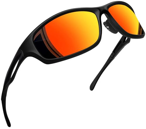 Joopin Sportsolglasögon för Män Kvinnor och Polariserade Sportglasögon Körglasögon UV400 Körning Cykling Golf Fiske Rektangel Ultralätt Sport Solglasögon Orange Röd