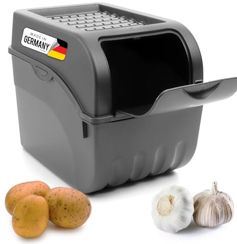 Novaliv Kartoffel Aufbewahrungsbox | groß 9L | ANTHRAZIT GRAU | Zwiebelbox | Gemüsebox stapelbar Kartoffelbox Zwiebel Aufbewahrung Kartoffelkorb Obstbehälter Kartoffelkiste Frischhaltedose
