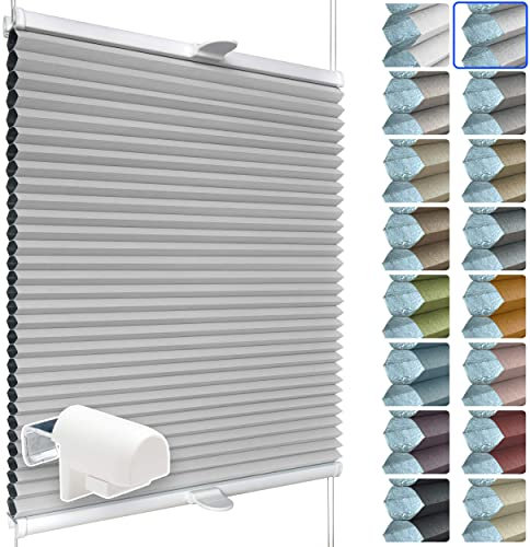 SchattenFreude Waben-Plissee für Fenster | 100% verdunkelnd/Blackout | Mit Klemm-Haltern | Klemmfix ohne Bohren | Hellgrau (Weiße Rückseite), Breite: 30cm x Höhe: 100cm