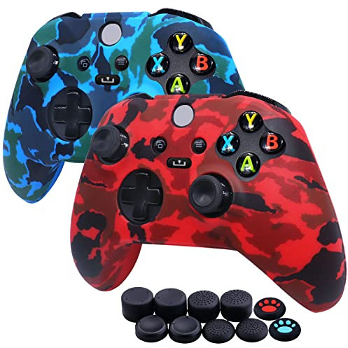 Jusy [2 pezzi] Silicone Cover per Xbox Series X/S controller, set di accessori protettivi con custodia antiscivolo a prova di sudore, con 10 impugnature per pollice (Red+Blue)