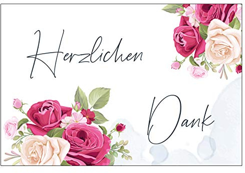 6 Premium Dankeskarten (Klappkarten) mit 6 weißen Umschlägen, Danke, Dankeschön, Karten, Dankekarten, Hochzeit, Geburt, Baby, Taufe, Abschied, Geburtstag, Jubiläum Blumen Blumenmotiv