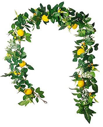 YLSZHY Guirlande de citrons artificiels 1,8 m, feuillage vigne artificielle, fruits avec citron et feuilles vertes pour porte d'entrée, mur, décoration d'intérieur Jaune/Vert