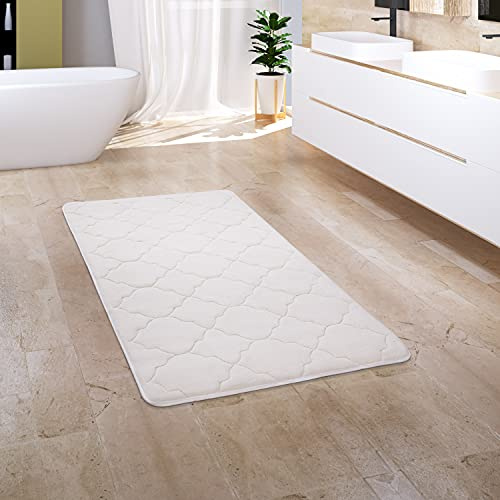 Paco Home Badezimmerteppich Badematte Badteppich Badvorleger Duschvorleger Waschbar Flauschig Memory Foam 3D Effekt, Grösse:50x80 cm, Farbe:Creme 2