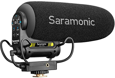 Saramonic Shotgun Microphone for Camera DSLR Camcorder Supercardioid, Monitoring, 3-Stage Gain, 3.5mm Professional External On-Camera Microphone Mic for Vlogging Video Recording Interview (Vmic5 Pro) | 3-Stage Gain, 75/150Hz Filters, High-Freq Boost, Auto On/Off, Headphone Out, 120hr Battery