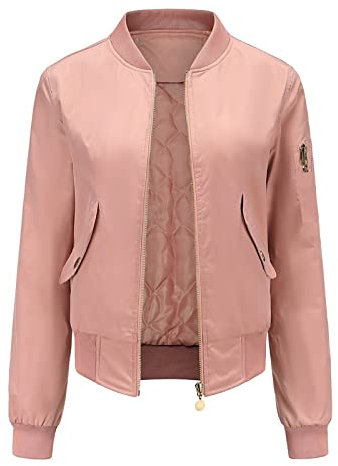 Masrin Bomberjacke Damen Einfarbiger kurzer Baseball Mantel Übergangsjacke mit Stehkragen und Langen Ärmeln Cardigan Bluse mit offenem Reißverschluss Schmale Kurze Jacke Wintermantel