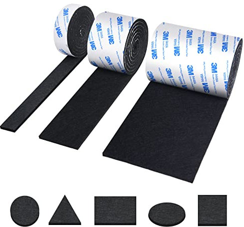 Vicloon Feutrine Autocollante, 3 Rouleaux Patins en Feutre Auto-adhésifs Antiderapant Feutre Adhesive Découpe Libre de Toute Taille Protège Vos Meubles Et Plancher Noir 120cm*10cm+120cm*2cm+120cm*5cm