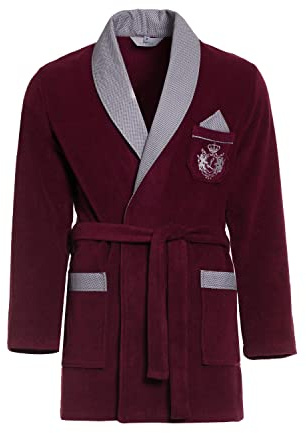 Revise RE-401 kort badrock för män – morgonrock – elegant – varm, Bordeaux röd C1, 4XL