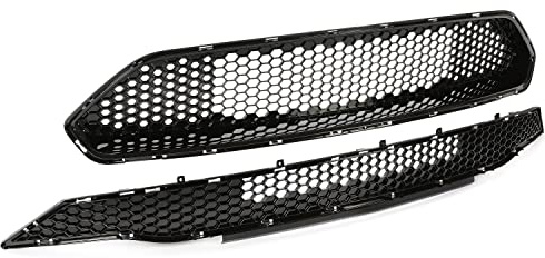HECASA Upper + Lower Grille Compatible with 2018-2023 Ford Mustang Black Honeycomb Style Bumper Grill