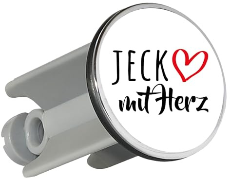 Huuraa Waschbeckenstöpsel Jeck mit Herz Geschenk | Universal Stopfen 4cm höhenverstellbar Abflussstopfen Geschenkidee Stöpsel mit Motiv für das Waschbecken