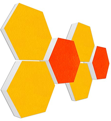 platino24 Schallabsorber COLORE aus Basotec G+ I Akustikpaneele mit Akustikfilz I 3D Wand-Paneele mit 6 Waben in Orange & Sonnengelb I Akustikplatten zur Schalldämmung in Büro, Studio & Wohnung