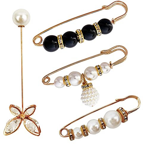 Perlenbroschen,4 Stück Frauen Brosche Faux Perlen Brosch Pullover Schal Clips Schmuck Brosche Kleid Clip für Kleidung,Kragen,Ärmelhalter,Strickjacke Clip