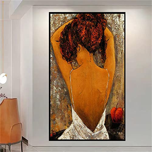 Jianghu Art Marrone retr貌 pittura a olio donna arte della parete per portico corridoio home decor grandi dipinti camera da letto verticale opere d'arte su tela 85x170 cm (33x67 in) con cornice