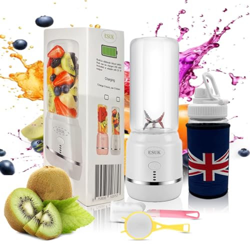 Mini Blender - Rechargeable Portable Blender with Power Bank Built In, Personal Size Blender for Juice, Shakes and Smoothies, Rechargeable Mini Portable Juice Cup 420ml, Wihte