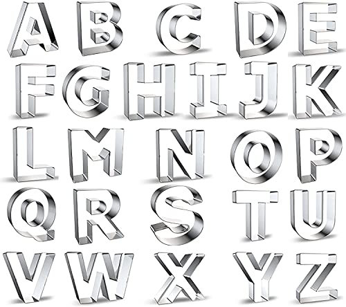 26 cortadores grandes de galletas con letras del alfabeto de 2.6 pulgadas, de acero inoxidable, cortadores de letras de metal para fondant, para festivales, uso diario, forma de letra, galletas,