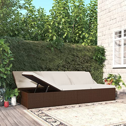 Camerina Sonnenliege mit Auflage Balkon Bett Outdoor Sonneninsel Auflagen Rattanliege Outdoor Gartenbettn Poly Rattan Braun