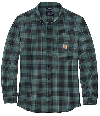 Carhartt Långärmad skjorta för män, flanell L/S rutig skjorta, Havsfuru, M