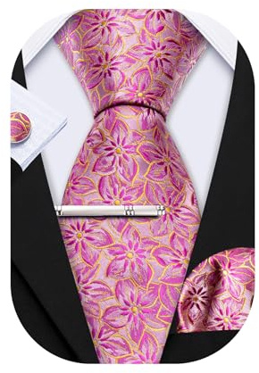 Barry.Wang Krawattenset für Herren, einfarbig, Paisley-, Blumenmuster, Seide, mit Einstecktuch, Manschettenknöpfen, Krawattenklammer, Hochzeit, Business, Einheitsgröße