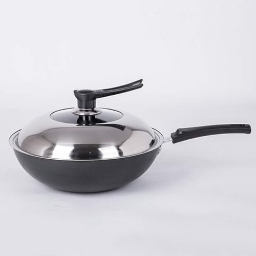 CGLTD Wok in acciaio inox antiaderente, padella antiaderente con coperchio, 32 cm