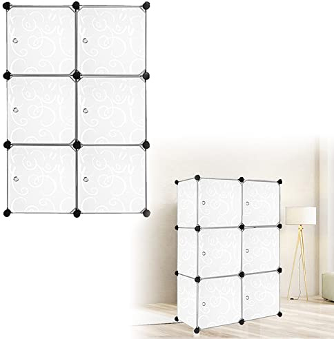HENGMEI Kleiderschrank Garderobe Regalsystem mit Türen PP Kunststoff Aufbewahrung von Kleidung, Büchern DIY Montage Steckregal (6 Boxen mit Tür, Weiß)