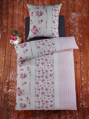 MB Warenhandel24 Bettwäsche Winter Biber 100% Baumwolle Feinbiber 135x200 + 80x80 cm 2-4 TLG teilig mit Reißverschluss (Röschen, 1x ca. 135x200 cm 1x ca. 80x80 cm)