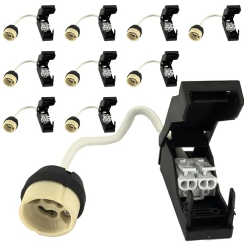 Europalamp 10 Fassungen GU 10 aus Keramik mit Anschluss Kabel 2 A 230 V Lampenfassung GU 10 Sockel Adapter Basis mit isolierten Kabeln für LED-Lampen GU10 Leuchtmittel