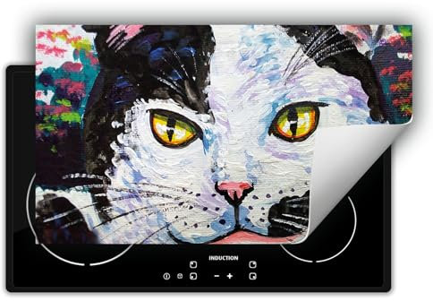 DarHaus Herdabdeckplatte Einteilig Ceranfeld Abdeckplatte Induktionsschutz Küche Deko Vinyl Matte Aufrollbar 90x52 cm, bunt - Katze