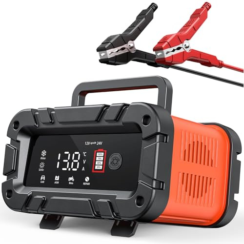 Cargador de batería de Coche,Cargador de batería Inteligente Completamente Automático con LCD y Múltiples Protecciones,Cargadores de batería para Coche,camión,AGM, Gel (10A)