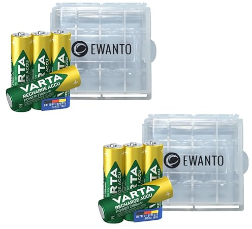 8X für Varta AA Akku 2100 mAh 1,2 V NiMH Accu Mignon 56706 Bulk + 2X Batteriebox/Akkubox zu Aufbewahrung von 4 STK. Mignon (AA) oder Micro (AAA) Batterien und Akkus mit Logo