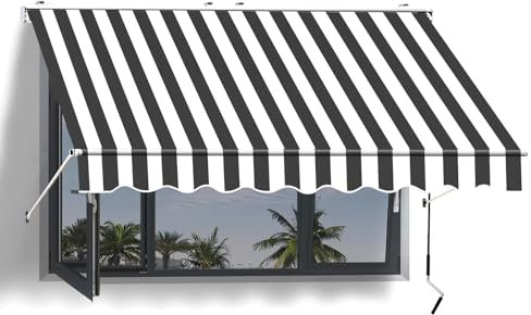 LLZJDDPLY Klemmmarkise Balkon Markise Klemm-Markise, UV-beständig und höhenverstellbar Manuell einziehbar - 200/300cm(Color:Gray+W,Size:200x80cm/78.7x31.4in)