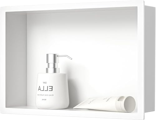 Bernkot Estante de ducha de acero inoxidable 304 45 cm × 30 cm × 10 cm - Blanco - Para almacenamiento del baño - Sin necesidad de azulejos - Ducha empotrada - Montaje en superficie