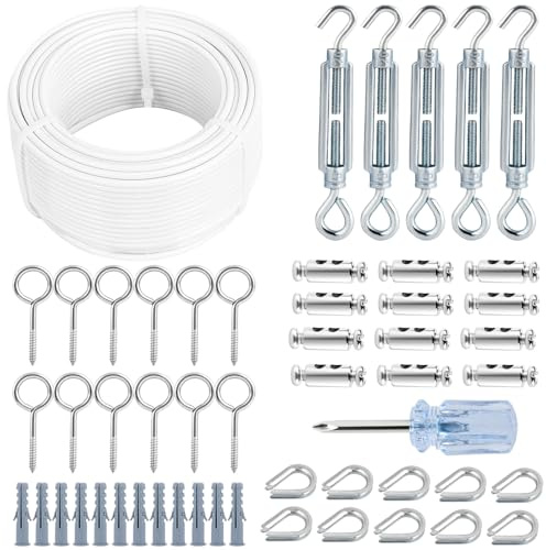 hannger Tendeur Fil à Linge Extérieur, Câble d'acier 3 mm âme 7x7 torons | Kit tendeur de câble multifonction pour vigne, corde à linge extérieure, suspension de lampe, fil de jardin et divers usages