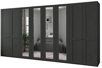 WIEMANN Drehtürenschrank mit 4 Spiegeltüren mittig, Landhausstil Kleiderschrank 400cm breit, Graphit Dekor, Höhe 216cm, Marlow