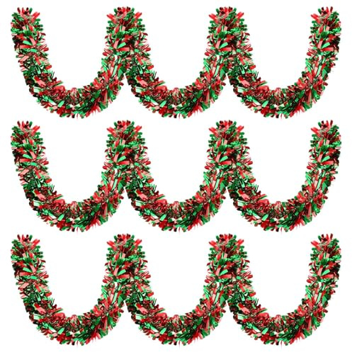 MARFOREVER Lametta Girlande, 6M Lametta Weihnachtsbaum Rot Grün Weihnachtsgirlande Girlande Weihnachten für Weihnachtsbaum Hochzeit Winter Party Dekoration