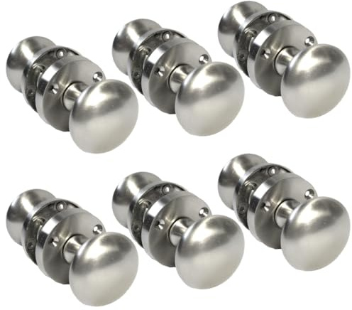 Satin Nickel Round Door Knob Set - Victorian Style Sprung Internal & External Door Knobs for Mortice Locks & Tubular latches (6 Pair of KNOBS)