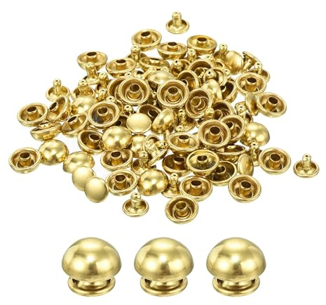 sourcing map 60 Set Round Studs Rivet, 10x5mm Brass Mushroom Shape Leather Rivet, Button Rivets Fastener for Leather Belt Wallet Handbag Leather Craft DIY Decoration (Gold)