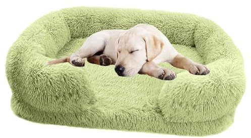 PJDDP Orthopädisches Hundebett, Hundesofa,Vierseitiges Nackenrolle Kissen,rutschfeste Unterseite Hundekorb,Flauschig Hundebett, Hundesofa Waschbar,Grün,M