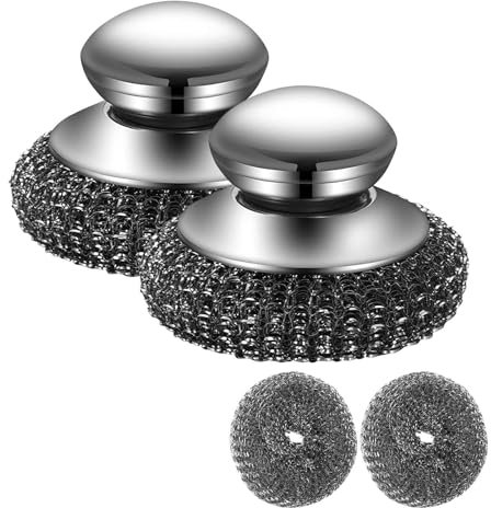 Steel Wool Scrubber, Metal Scourer, Wire Wool for Cleaning, Stainless Steel Pan Cleaner, Oven Cleaning Brush for Pots Pans Grills Ovens Sink (2 pcs)