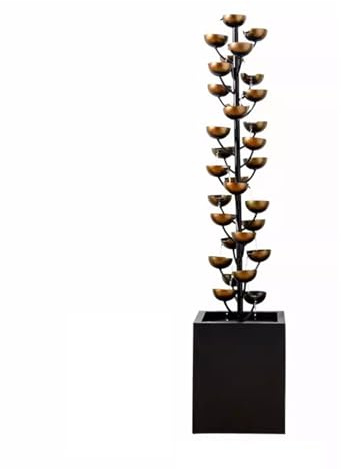 Desktop Fountain, Luxury Retro Wrought Iron Indoor Fountain Creative Living Room Entrance Office Decoration Fountain Cascading Metal Bowl Waterfall Handmade ，Decoration(35x35x158cm)