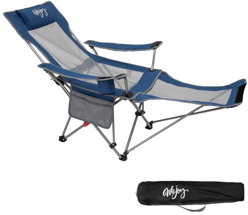 #WEJOY 2-in-1 Campingstuhl Faltbar, Strandstuhl mit Verstellbarer Rückenlehne & Fußstütze, Relaxsessel Liege mit Getränkehalter, Liegestuhl Angelstuhl für Outdoor Camping