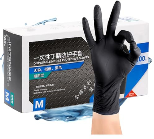 Wisylizv Guanti usa e getta, in nitrile in nitrile, guanti in nitrile per alimenti, in lattice nero, 100 x guanti in nitrile per cucina, casa, pulizia