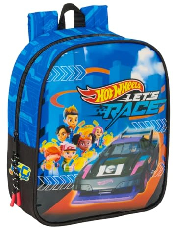 Safta HOT WHEELS LET'S RACE - Sac à dos pour enfant, sac à dos d'école, adaptable au chariot, idéal pour crèche, confortable et polyvalent, qualité et résistance, 22 x 10 x 27 cm, Bleu/noir, M,