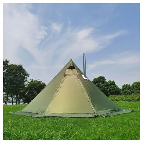Campingzelt 3M Pyramidenzelt Outdoor Camping Zelt Wandern Markisen Winddicht Regendicht Atmungsaktiv Tipi Winter Herd Zelt Mit Schnee Rock biwakzelt(Green)