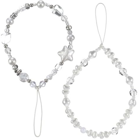 ElevateTech Beaded Camera Wrist Strap, 2 PCS Cute Pearl Phone Charms Strap Aesthetic Y2K Phone Chain Wristlet Cellphone Lanyard Wrist Straps for Women Phones Keychain Decoration for Wallet Camera