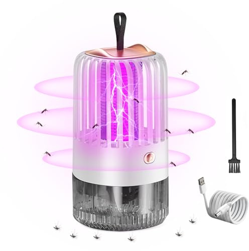 Riisoyu Insektenvernichter Elektrisch, 2 IN 1 Elektrisch Mückenlampe mit UV-Lampe, Tragbare Mückenkontrolllampe, Elektrische Mückenfalle Mückenlampe für Schlafzimmer Camping Garten Innen Aussen, Weiß