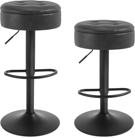 WOLTU Barhocker 2er Set, Sitzhocker mit Stauraum, Hocker höhenverstellbar 360° drehbar, Drehhocker für Kücheninsel Esszimmer Bar Küche Tresen, Kunstleder Metall, Anthrazit